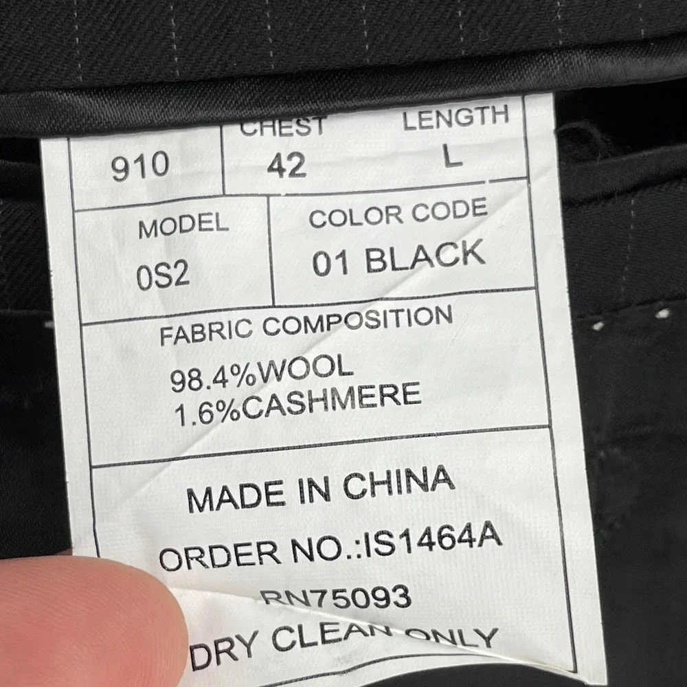 Giorgio by Giorgio Cosani Suit Mens 42L 34W Black Wool Cashmere Blazer Pants